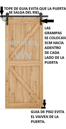 Kit Puerta Granero Riel 2.50 Mts + Manijon Doble T Rustico 2