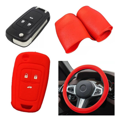 Cubre Volante + Funda Llave Silicona Chevrolet Onix - Rojo 0