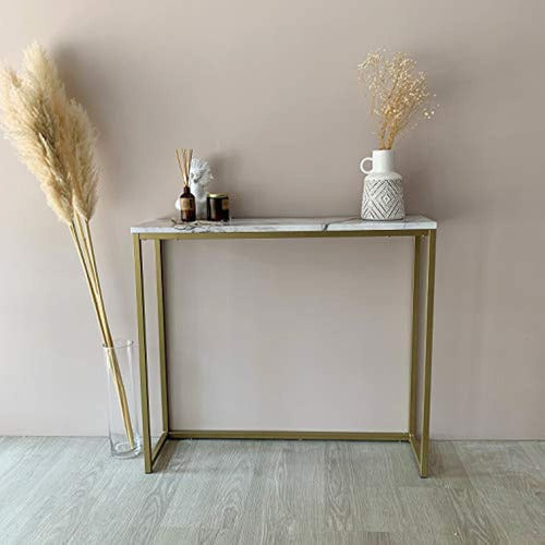 Tilly Lin Modern Accent Faux Marble Console Table, Gold Meta 1