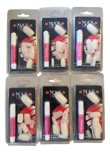 MAS Pack X6 Uñas Postizas + Pegamento 24 U. Importadas Nail Tips 0