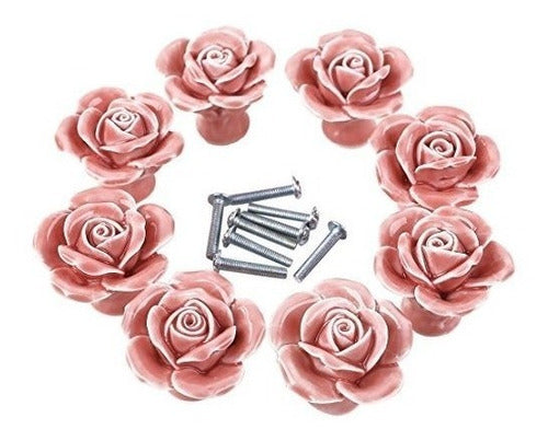 CSKB Rose Ceramic Door Knob Handle Pull Knobs For Room Drawer, Cabinet, Chest, Bin, Dresser, Cupboard, Etc With Screws (8PCS, Pink) 0