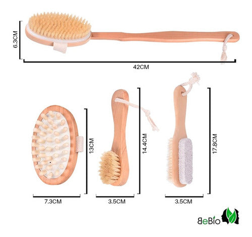 Exfoliating Bath Brush Set with Detachable Wooden Handle and Sponge 6