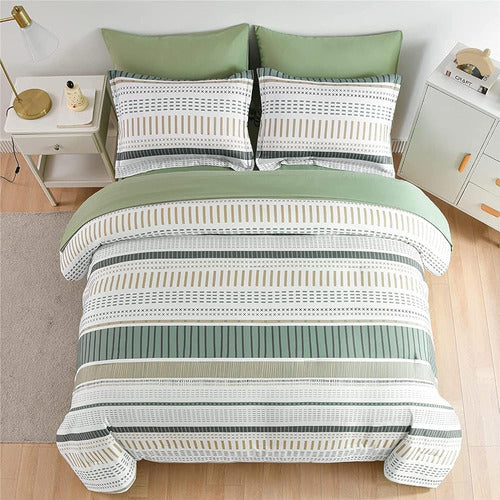 Davulos Boho Stripe Edredón Set Queen Size Cama De 7 Piezas 1