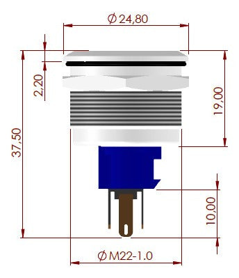 Konnen Interruptor Botón Pulsador Azul Ø 22mm 24 Vdc Sin Retención 2
