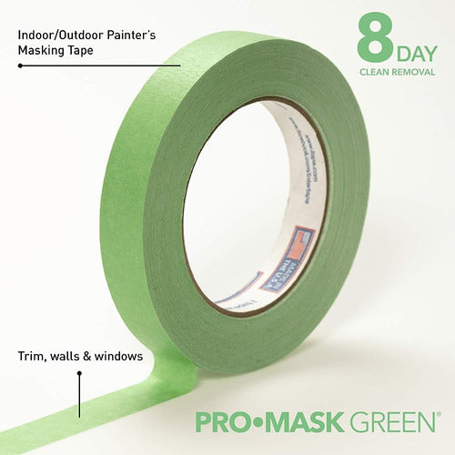 Ipg Promask Verde, Cinta De Pintor De 8 Días, 0.70  X 60 Yd, 1