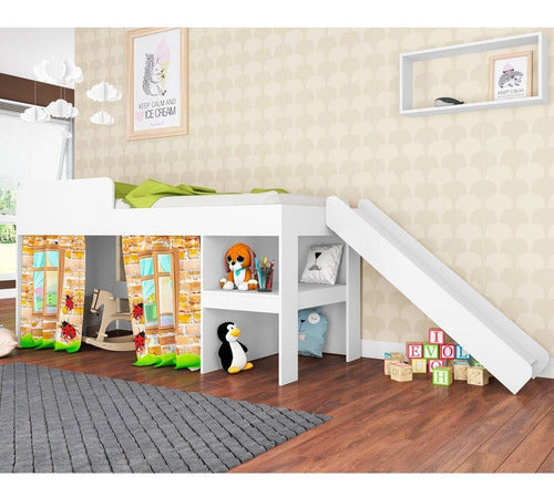 Delta Colchones y Muebles Cama Infantil Para Niños 1 Plaza Con Tobogan Y Cortinas 3