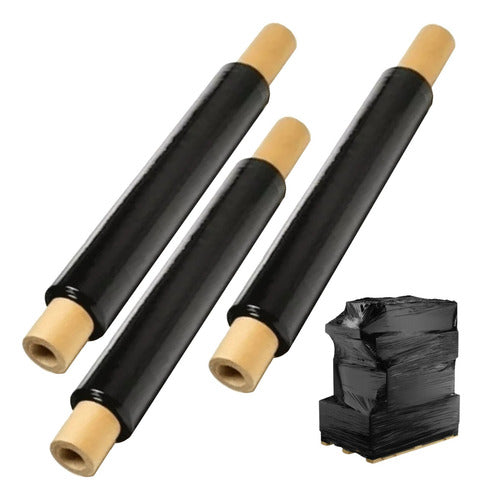 2-Pack Black Virgin Stretch Film Roll 50cm with Handle 2.5kg 0