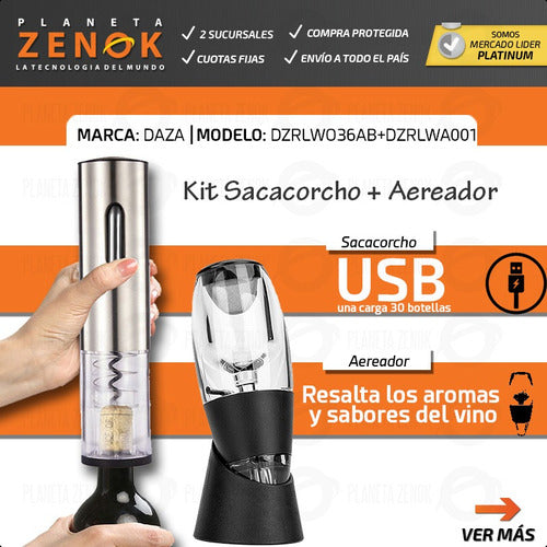 Daza Electric Corkscrew USB Kit + Wine Aerator 1