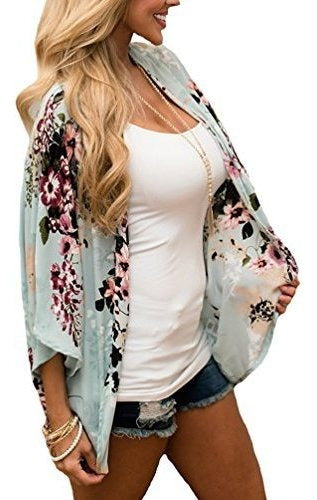 Hibluco Kimono with Fashionable Floral Prints, Shawl Type, L 1