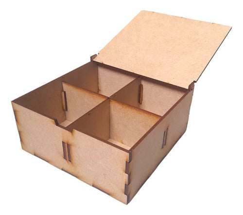 Figuras en Fibrofacil Cajas Mdf Laser 15x15x7cm 4 Compartimentos Pack X10 Unidades 0