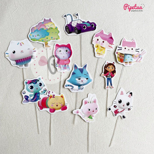 Pinchos Para Cupcakes X12 Casa De Muñecas Gabby Toppers 0