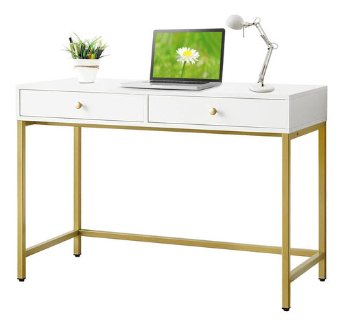 Vitahomy White Vanity Desk with 2 Drawers, Modern Home Office Desk 0