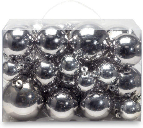 AMS 40-Count Christmas Ball Ornaments 4 Sizes - Silver 0