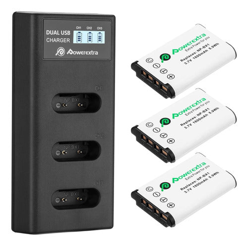 Powerextra Triple Charger +3 NP-BX1 Compatible Batteries 0