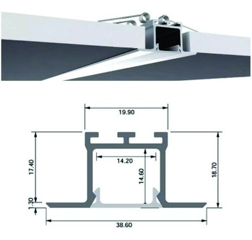 Aluminum Recessed Profile 1m for Durlock Ceiling LED 8