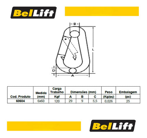 Kit 25 Mosquetão 7x70mm Aço Galvanizado Com Trava Beltools 2