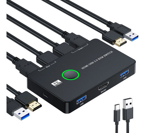 Generic-Mike Kvm Conmutador 2 Puertos Hdmi / Switch Selector 2 Usb-a 3.0 0