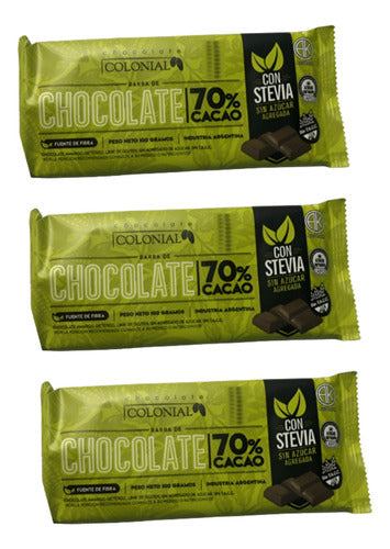 Colonial Semi Bitter Chocolate Bar With Stevia 100g Pack X3 0