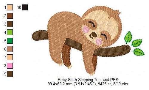 Embroidery Machine Lazy Sloth on Branch Pattern 1154 1