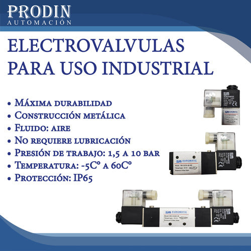 Euromatic Electrovalvula Solenoide 5/2 Neumática Rosca 1/4 Con Bobina 2