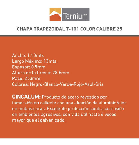 Ternium Chapa Trapezoidal Roja C25 X 3 Metros 7