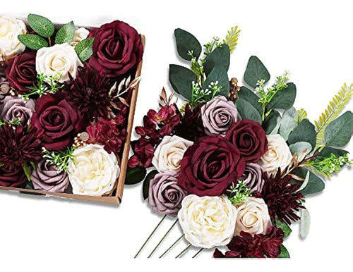 Ponatia Burgundy Artificial Flowers, Wedding Flower Combo Pack 4