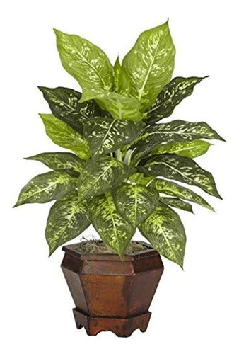 Nearly Natural Dieffenbachia Casi Natural 6712-vr-s2 With Wooden Vase 1