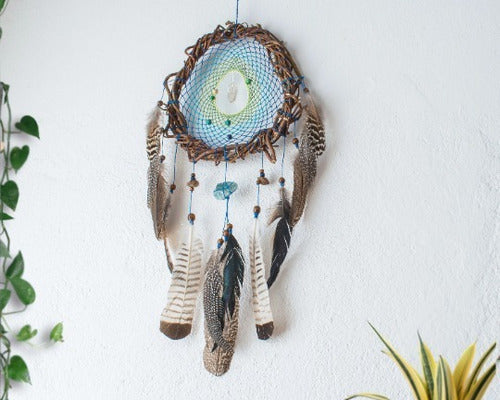 Handmade Dreamcatcher with Semi-Precious Stones and Natural Feathers in Willow Wood 5