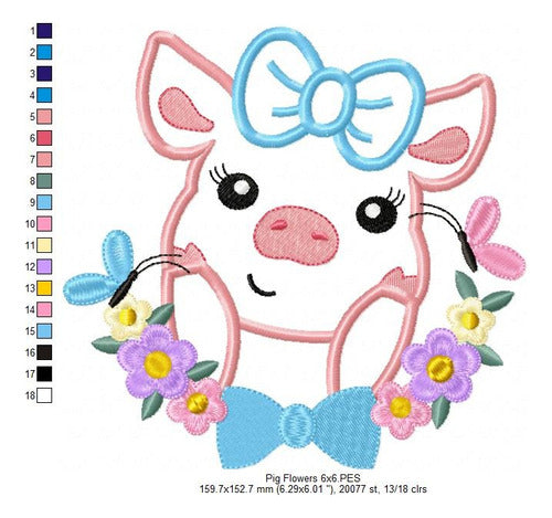 Elma Matrizes Matrix for Embroidery Children Pig Flowers 2166 3