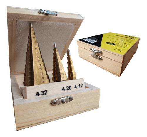 Barovo Kit Set X3 Step Drill Bit 4-12/20/32 Wooden Box 0