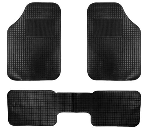 Car Floor Mat 3-Piece Set + Black Steering Wheel Cover Combo 1