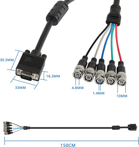 Meiriyfa Cable Adaptador Vga A Bnc, Hd15 Vga A 5 Bnc Rgbhv 3