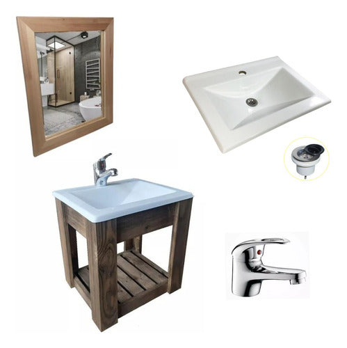 DF Hogar Hanging Vanity with 40cm Basin, Faucet, and Mirror 0