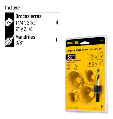 Mecha Pretul Kit De 4 Copas + 1 Guía Para Madera Kit-5p - Fc 1