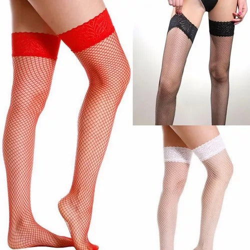 Nibel Red Thigh-High Stockings 7/8 with Silicone Lace Trim 1