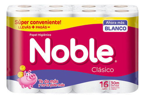 Papel Higiénico Clásico Hoja Simple Noble 30 Mts Pack X16. 0