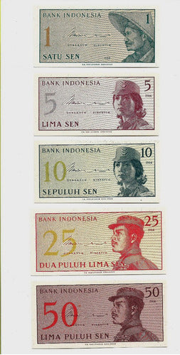 Fk Billete Indonesia Set 1, 5, 10, 25 Y 50 Sen P-90-94 U N C 0