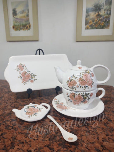 Yustina Complete 6 Piece Tea Set: Teapot, Cup, Plate, Tray, Spoon & Tea Bag Holder 6