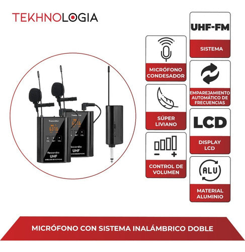 Wortec Microfono Inalambrico Lavalier Sistema Doble Uhf Profesional 1