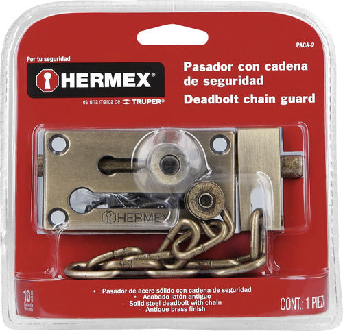 Pasador Con Cadena De Seguridad Puerta Cromo Mate Hermex 4