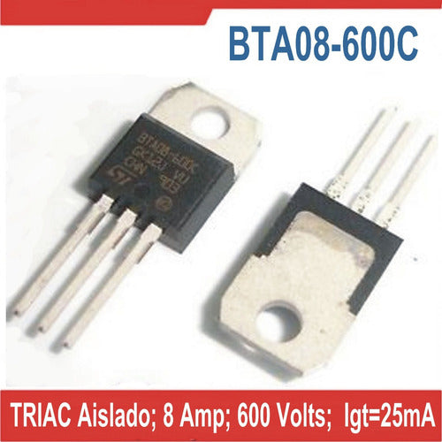 STMicroelectronics X25 BTA08-600C Triac 8A 600V TO-220 Replacement BT137-600 1