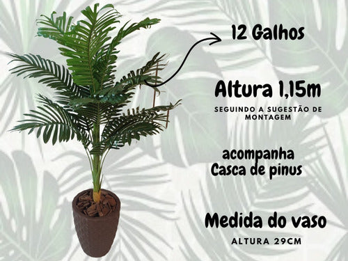 Planta Coqueiro Artificial + Vaso Cinza Para Sala Quarto 6