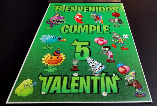 MuchoEvento Cartel Bienvenidos Plants Vs. Zombies Cumple Personalizado 0