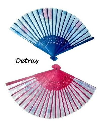 Silant 2 Hand-Painted Wooden Fans in Red and Blue with Organza 6