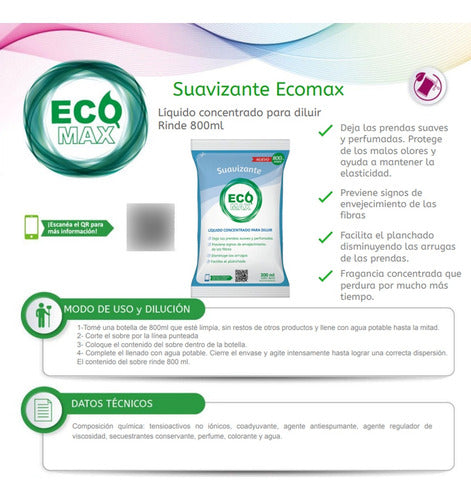 Suavizante Para Ropa Concentrado Ecomax Rinde 800 Ml 1