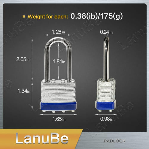 Candado Con Llave De Acero Laminado Lanube Lock, Cerraduras 1