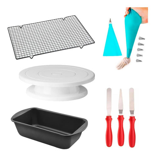 Complete Decoration Set for Pastry and Bakery - Rotating Cake Decorating Turntable with 6 Tips, Steel Grid, Non-Stick Mold, and Steel Spatulas 0