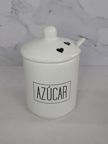 Poupee Deco White Ceramic Sugar Bowl with Lid and Spoon 4