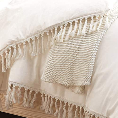 KB & Me Bohemian Boho Chic Ivory Macrame Tassel 3 Uds. Full/Queen Bed 4