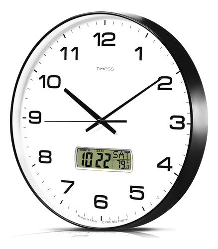 Timess Reloj De Pared Con Calendario, Esfera Blanca De 14 Pu 0